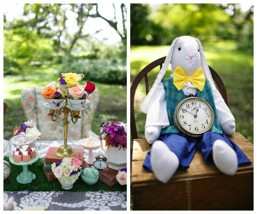 Alice in Wonderland Pink Centerpieces and White Rabbit Wedding Decor | Tampa Wedding Venue USF Botanical Gardens | Carrie Wildes Photography