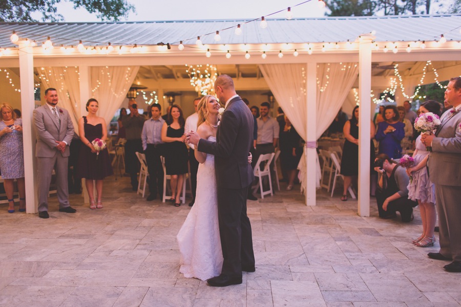 First Dance Outdoor Wedding Reception with String Lights | Cross Creek Ranch Wedding Venue in Tampa Bay, FL