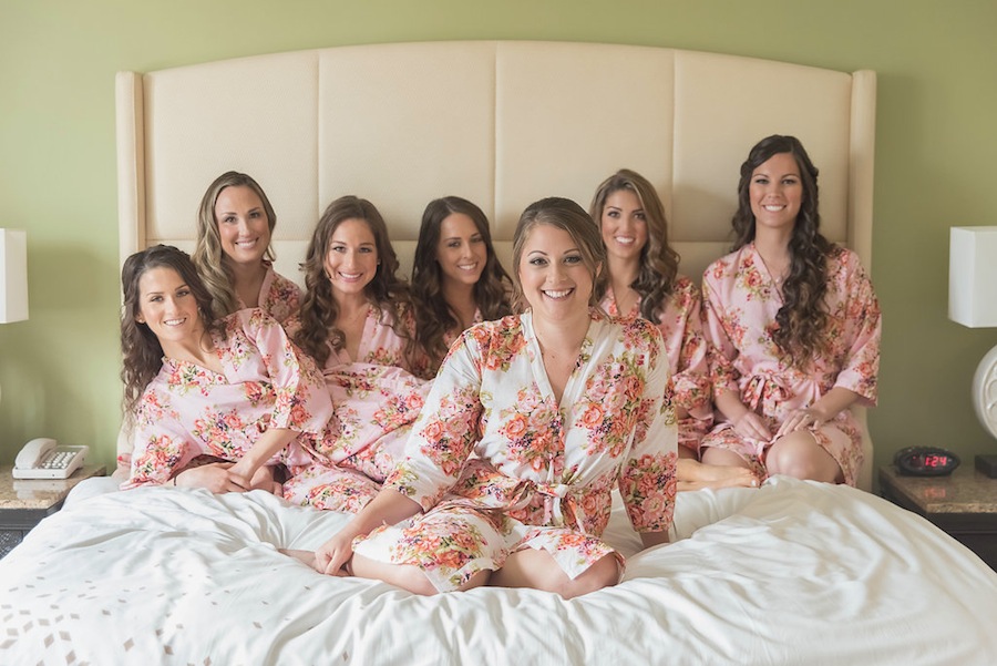 Bridesmaids in Matching Robes on Wedding Day