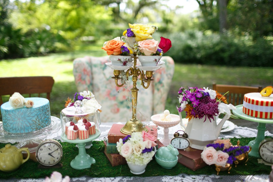 Alice in Wonderland Tea Party Bridal Shower with Pink Centerpieces and Vintage China Wedding Decor | Tampa Wedding Venue USF Botanical Gardens | Carrie Wildes Photography