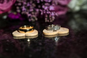Wedding Rings on Wooden Hearts