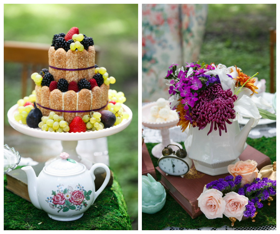 Alice in Wonderland Tea Party Bridal Shower LadyFingers Cake and Vintage China Wedding Decor | Tampa Wedding Venue USF Botanical Gardens | Chefin Pastries