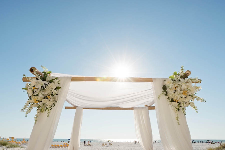 White Flowing Beach Wedding Alter | Sandpearl Resort Clearwater Beach Wedding
