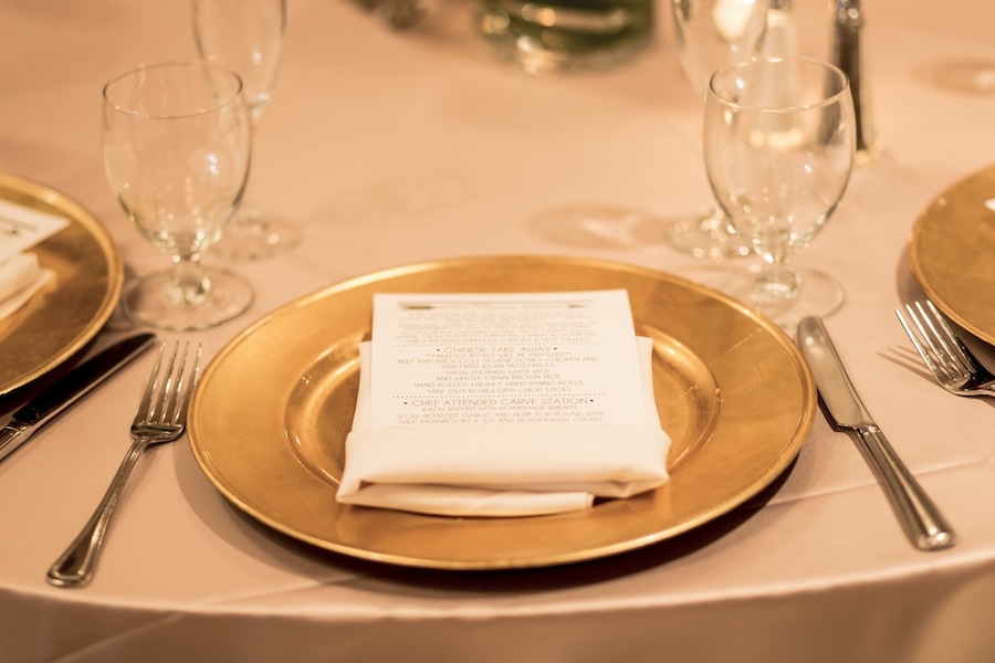 Gold Chargers | Wedding Reception Decor