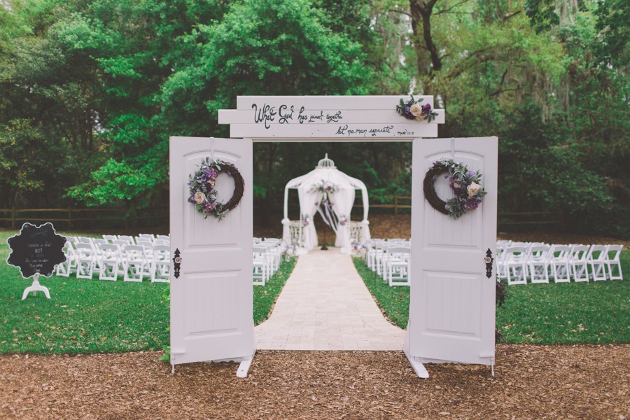 Vintage Outdoor White Wedding Door Entrance | Cross Creek Ranch Wedding