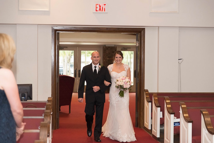 Bride Walking Down Church Aisle with Father on Wedding Day | Kristen Marie Photography