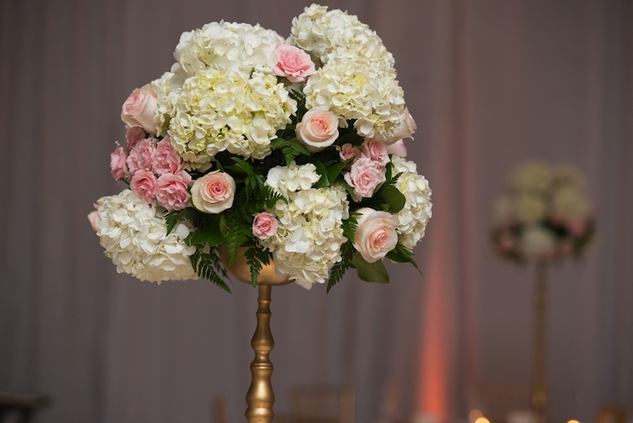 White and Pink Tall Wedding Centerpiece | Northside Florist - Tampa Wedding Florist