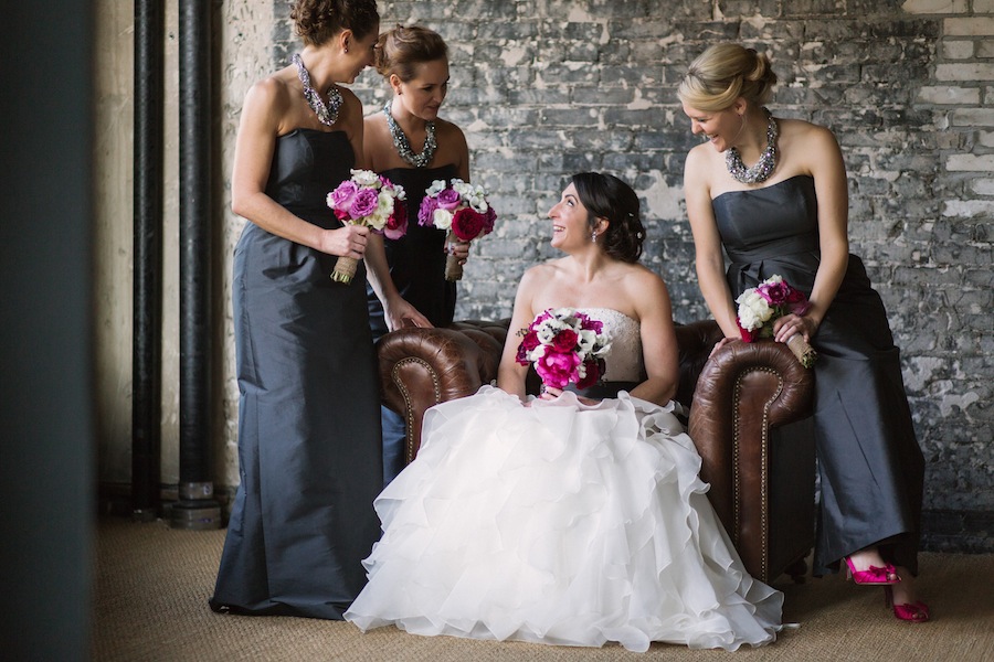 Bright Pink and Dark Red Bride and Bridesmaids Wedding Bouquet | Tampa Bay Wedding Florist Andrea Layne Floral Designs