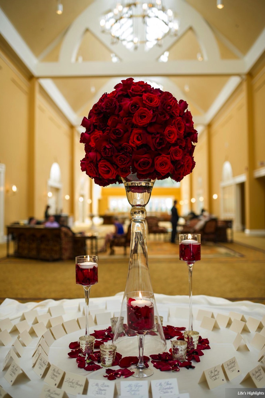 Dark Red Roses Tall Wedding Centerpiece | Tampa Bay Wedding Florist Andrea Layne Floral Designs