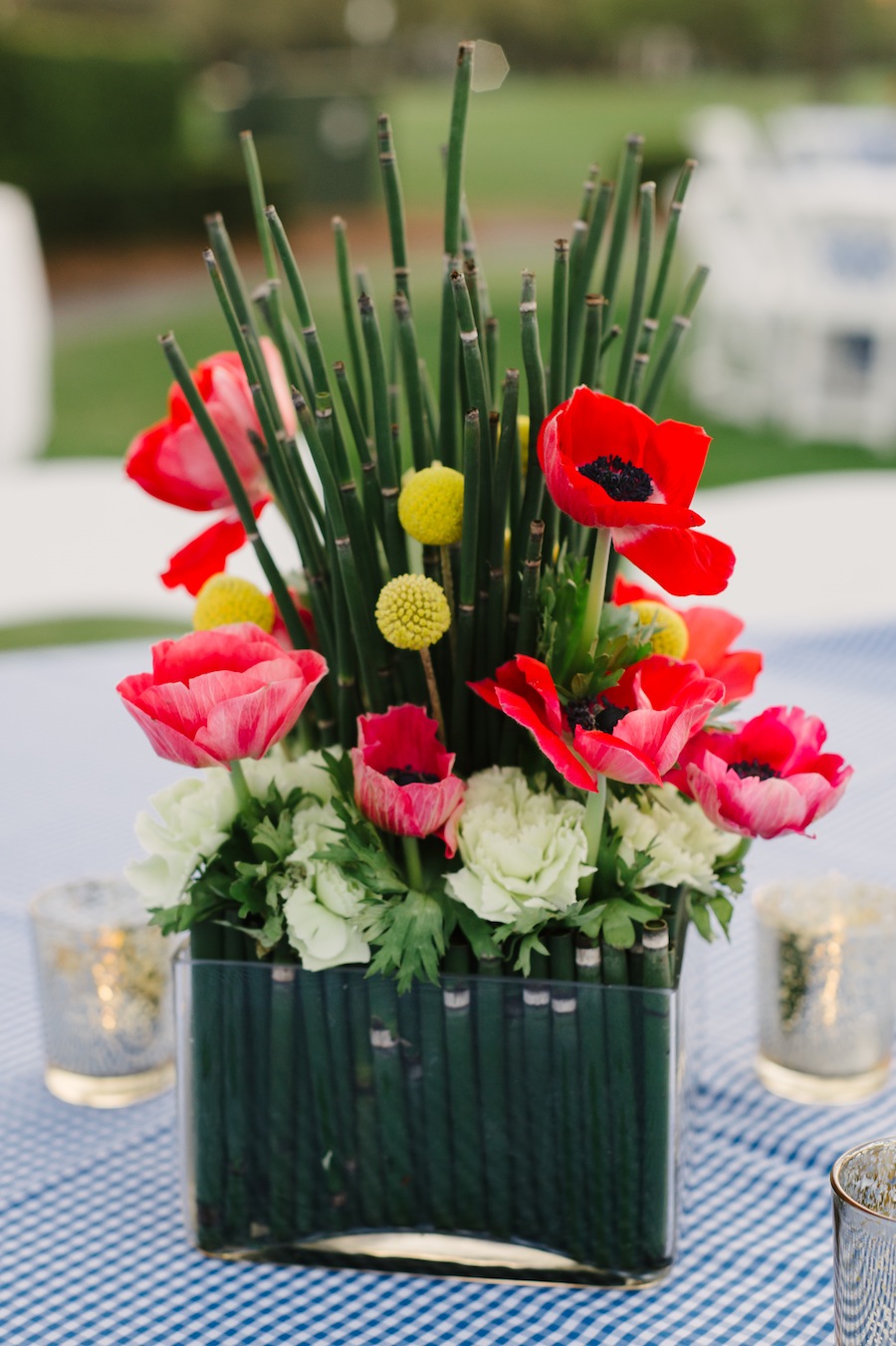 Tropical Pink and White Wedding Centerpiece with Bamboo Shoots | Tampa Bay Wedding Florist Andrea Layne Floral Designs