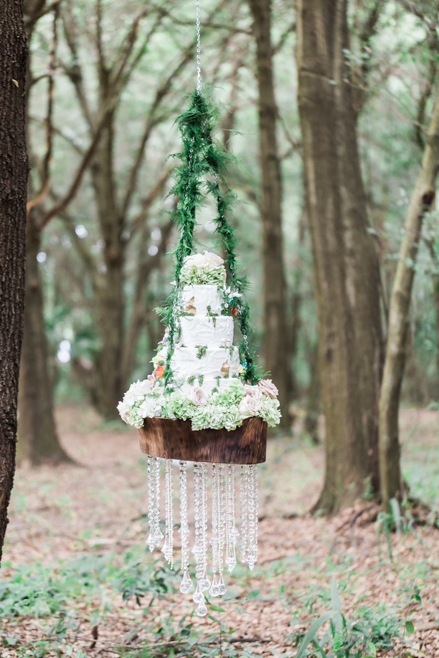 Suspended Hanging Wedding Cake in Woods | Tampa Wedding Planner Pea to Tree Events