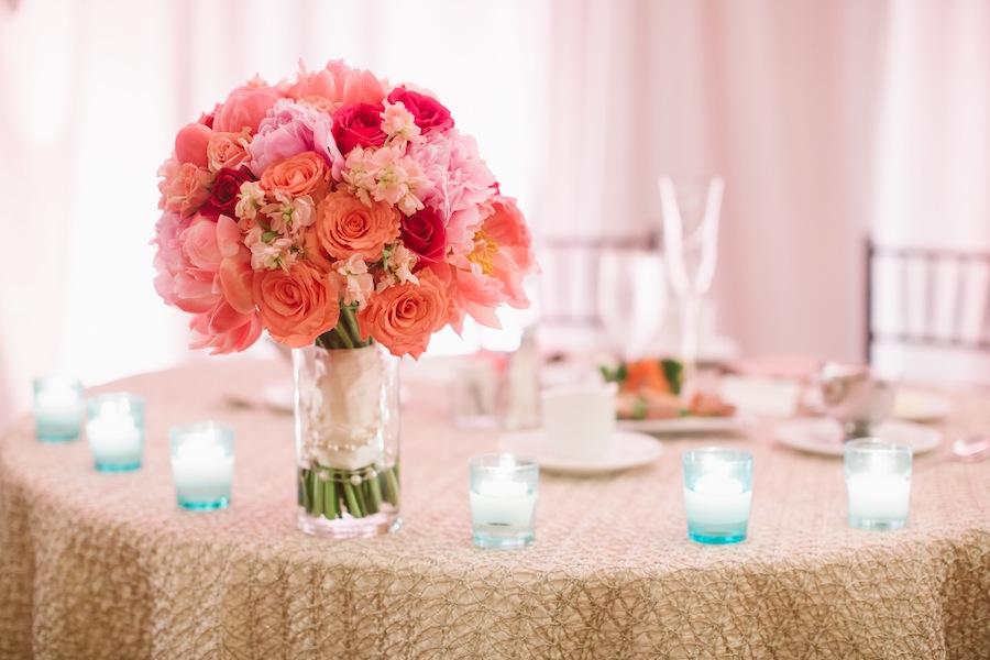 Pink and Coral Wedding Bouquet | Tradewinds Island Resort Wedding Reception