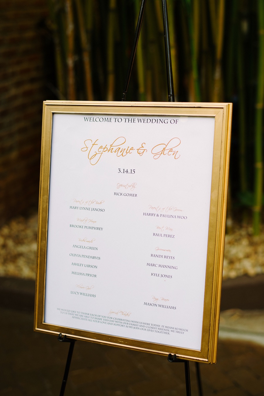 Wedding Program Sign in Gold Frame