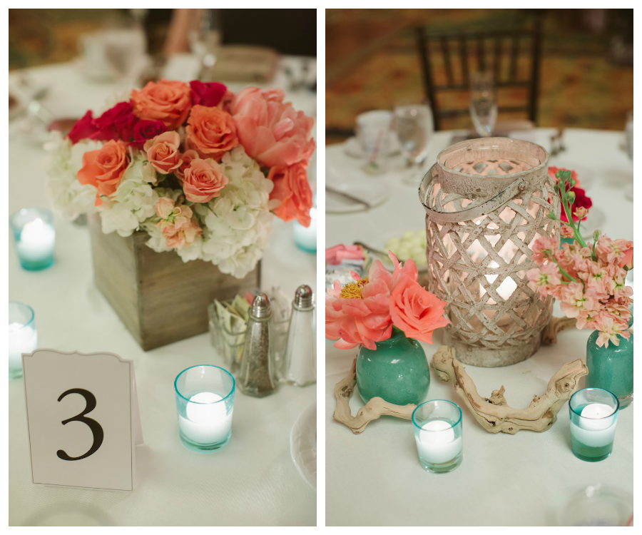Pink and Coral Wedding Centerpieces | Beach Themed Wedding Reception