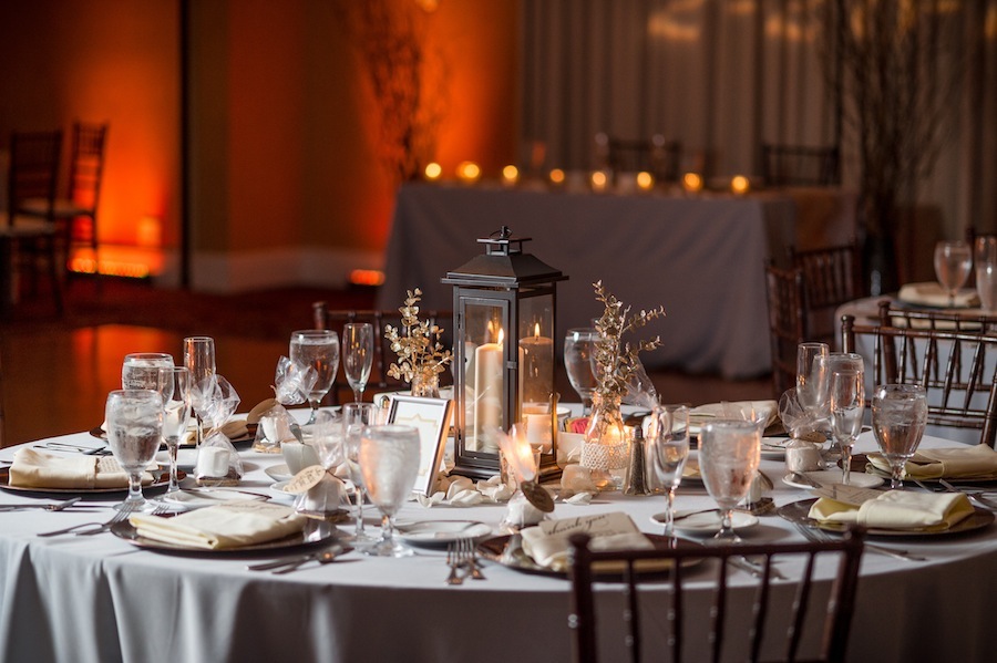 Simple, Rustic Elegance Candle in Lantern Wedding Centerpiece