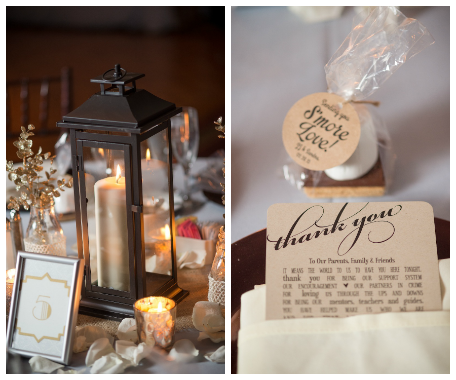 Simple, Rustic Elegance Candle in Lantern Wedding Centerpiece | S'More Wedding Favors