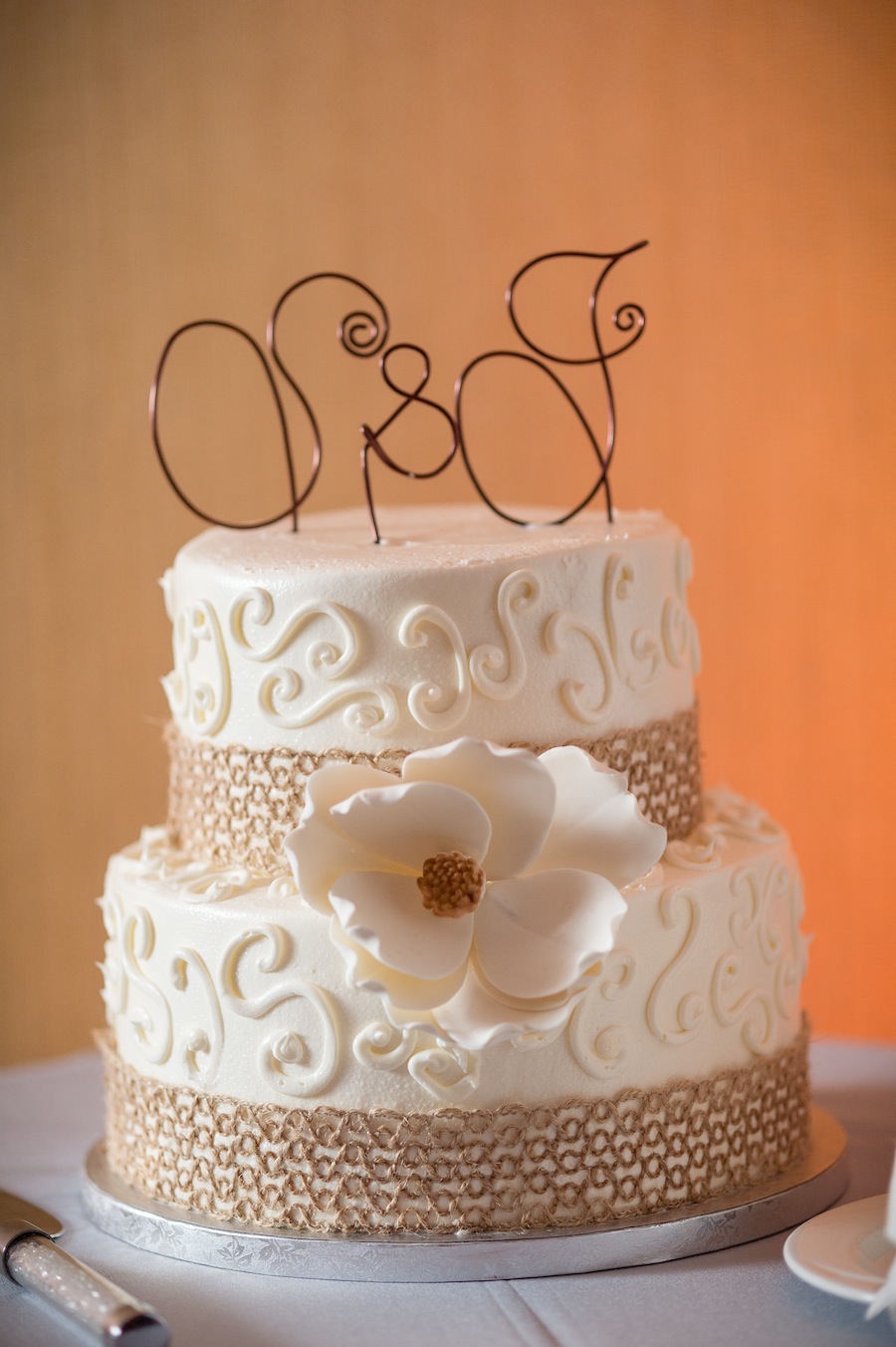 Simple, Rustic Elegance Wedding Cake with Burlap