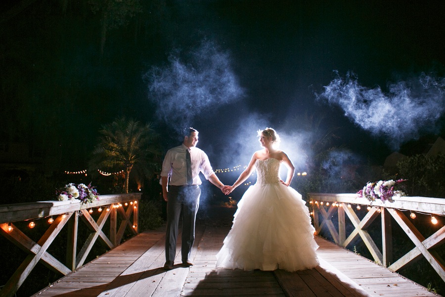 Nighttime, Twilight Rustic Bride and Groom Wedding Portrait | Tampa Wedding Photographer Carrie Wildes Photography