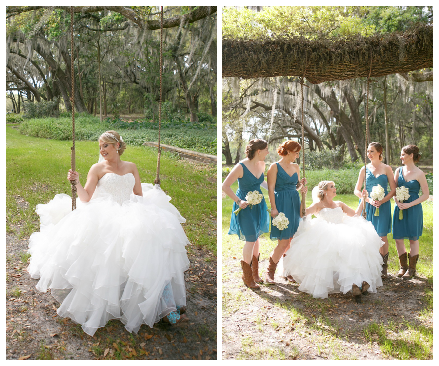 David's Bridal - Oleg Cassini Wedding Dress | Rustic Tampa Bay Wedding Cross Creek Ranch | Bridesmaids & Bride in Cowboy Boots | Rustic Tampa Bay Wedding Cross Creek Ranch