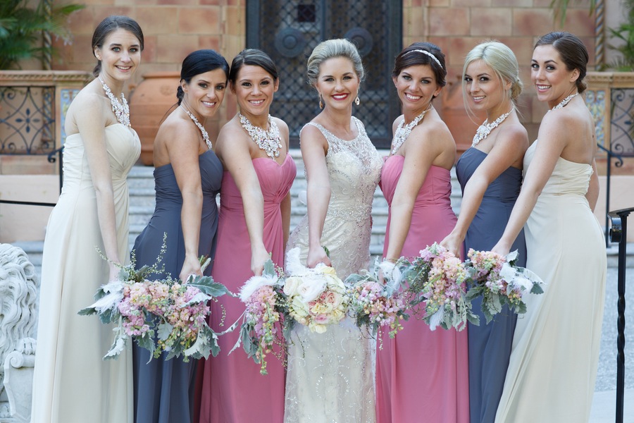Blue, Grey and Pink Bridesmaid Dresses | Bill Levkoff Wedding Dress