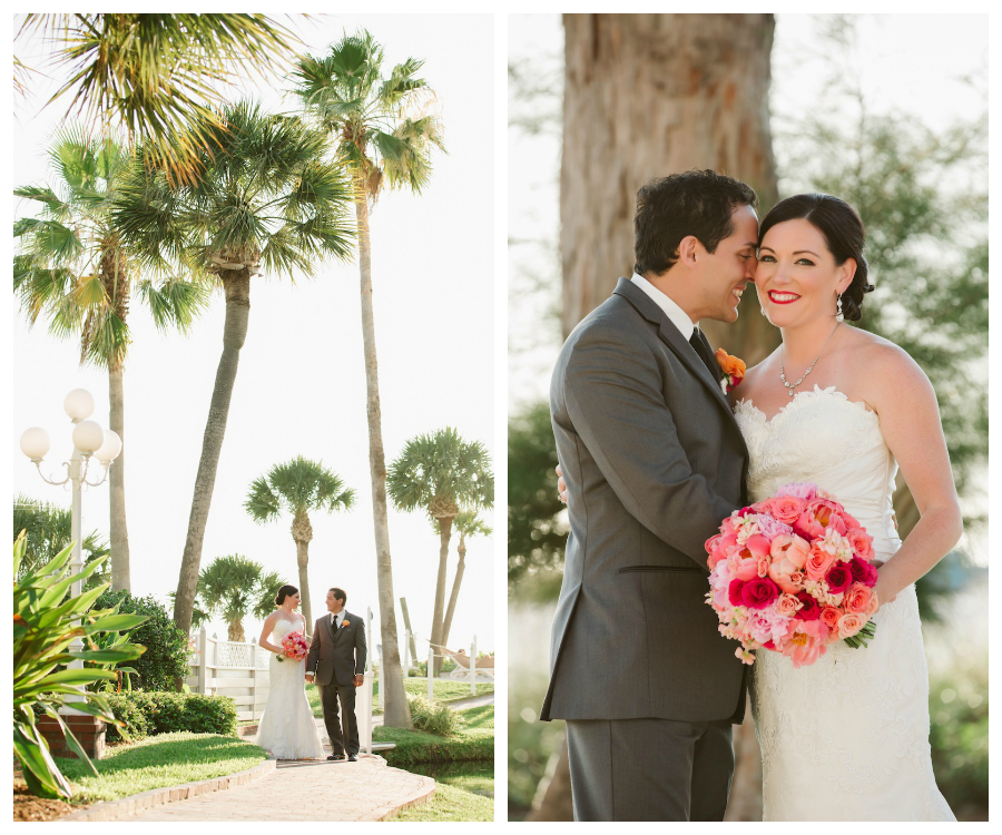 Pink and Coral Wedding Bouquet | Florida Beach Bride and Groom on Wedding Day