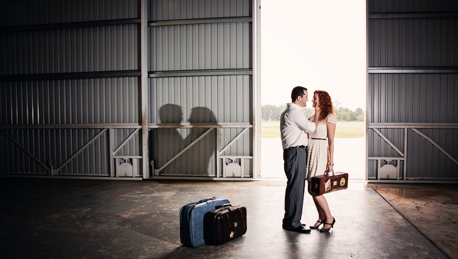 Airplane in Hanger Engagement Session | Plant City Vintage Airport Engagement Shoot