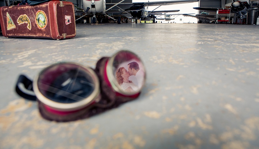 Vintage Airplane Googles | Plant City Vintage Airport Engagement Shoot