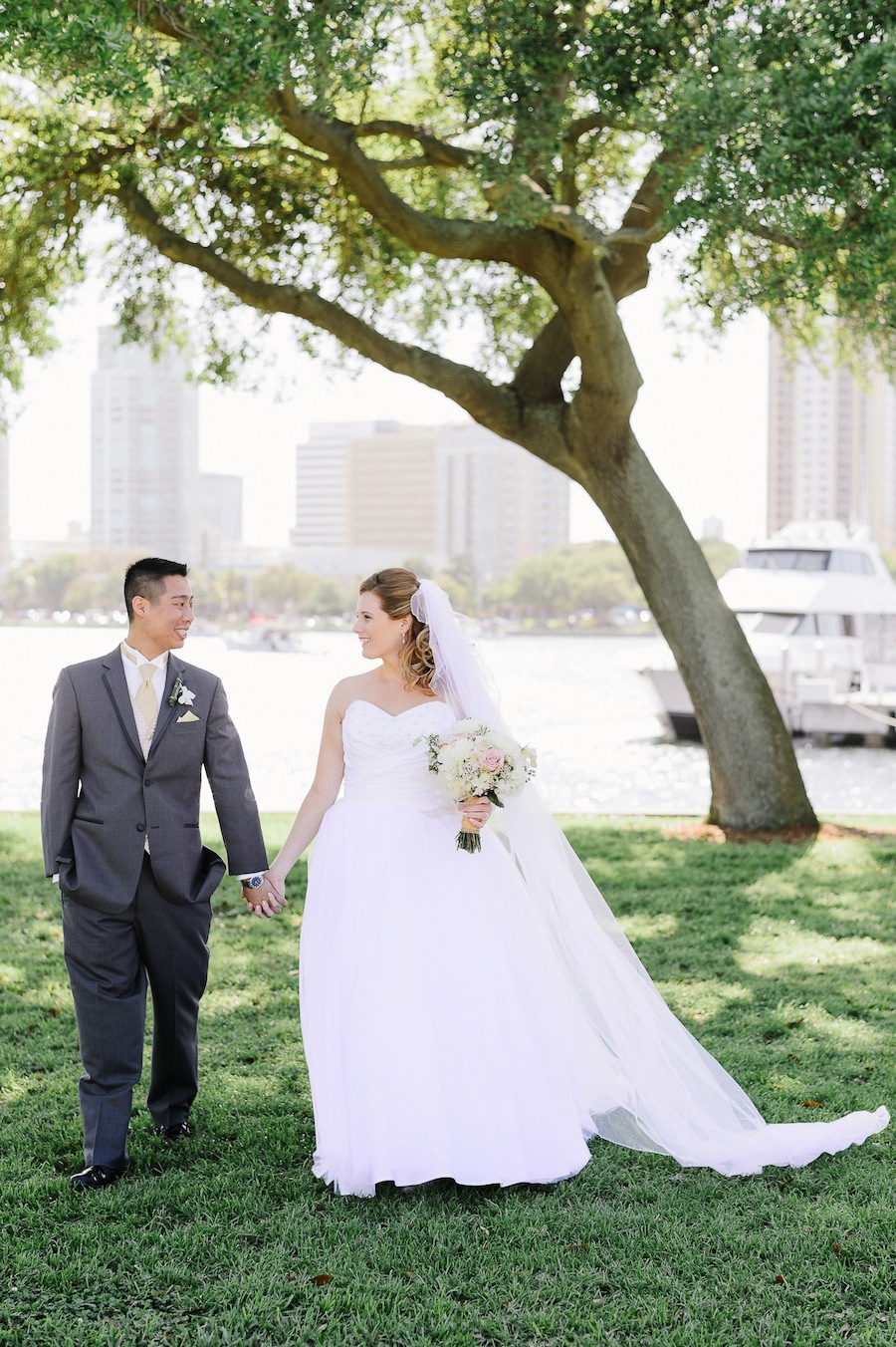 Downtown St. Pete Bride and Groom Wedding Portrait | St. Petersburg Wedding Photographer Sunglow Photography