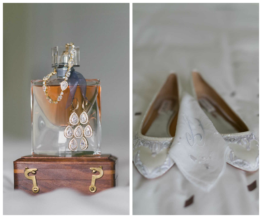 Bridal Jewelry and White Wedding Flats Shoes