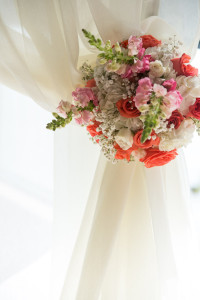 Wedding Ceremony Floral Decor of White and Coral Roses