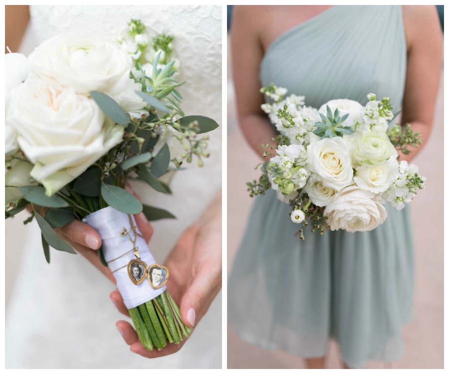 White Rose Wedding and Bridesmaid Bouquet with Succulents and Greenery | St. Pete Wedding Florist Wonderland Floral and Gift Loft