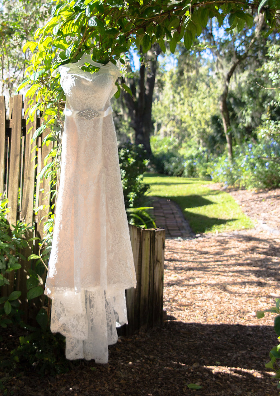 Venus Bridal Lace Wedding Dress With Rhinestone Belt | Rustic Tampa Bay Wedding