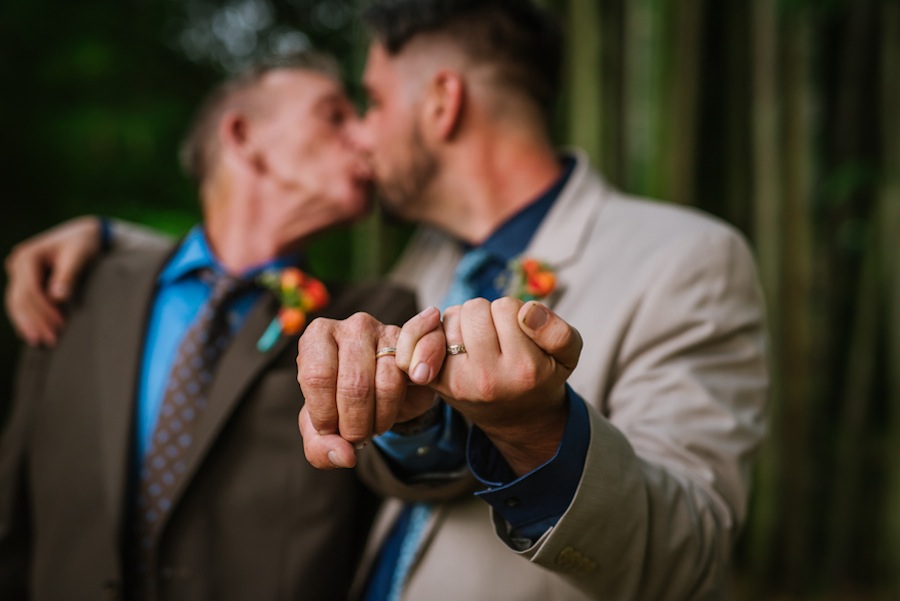 Same-Sex, Gay Wedding Portrait with Wedding Rings | Tampa Wedding Venue USF Botanical Gardens