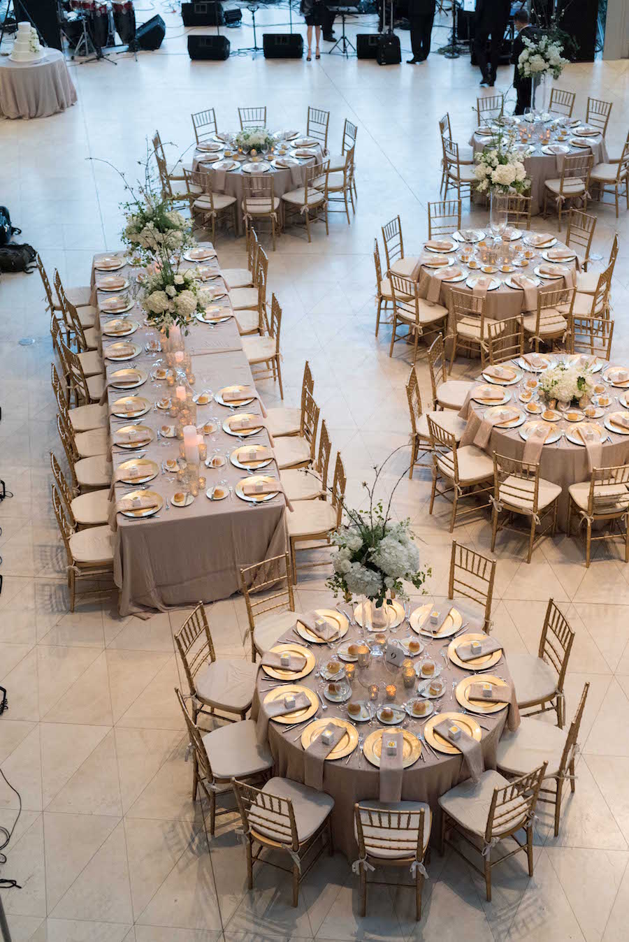 Gold and White Wedding Reception Table Layout | St. Pete Museum of Fine Arts