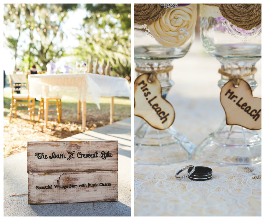 Rustic, Wooden Wedding Reception Signage and Wedding Ring Detail
