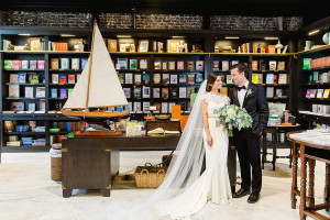 Indoor, Bride and Groom Wedding Portrait in Tampa Wedding Venue Oxford Exchange Library | Tampa Wedding Photographer Ailyn LaTorre Photography