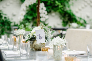 Wedding Reception Centerpieces with White Baby's Breath Flowers and Greenery| Tampa Wedding Venue Oxford Exchange