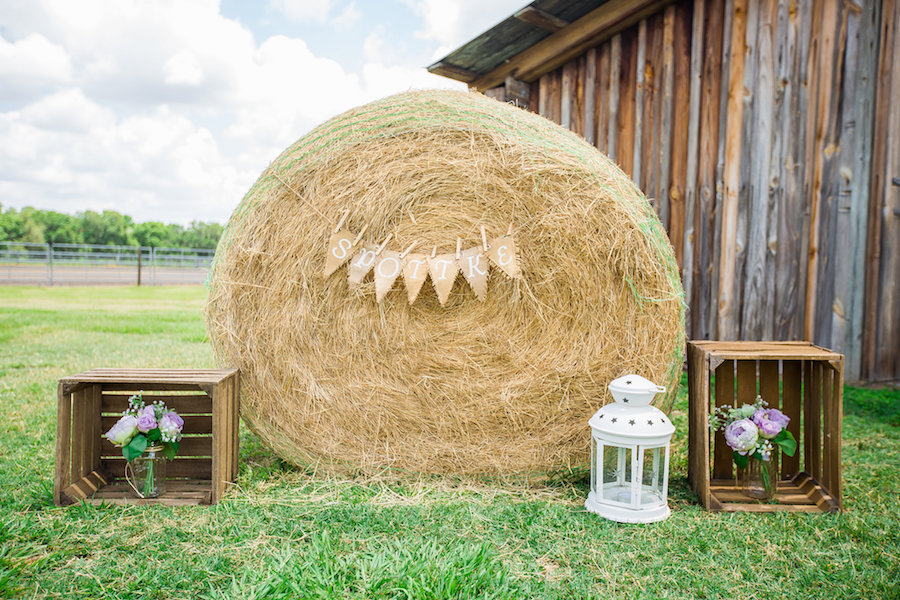 Rustic Plant City Wedding Decor Details with Hay Bale and White Lantern | Wishing Well Barn