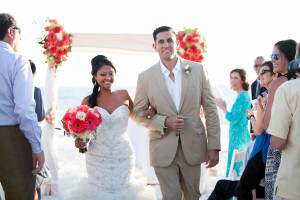 Peach and Orange Sarasota Beach Jewish Wedding Ceremony with Chuppah