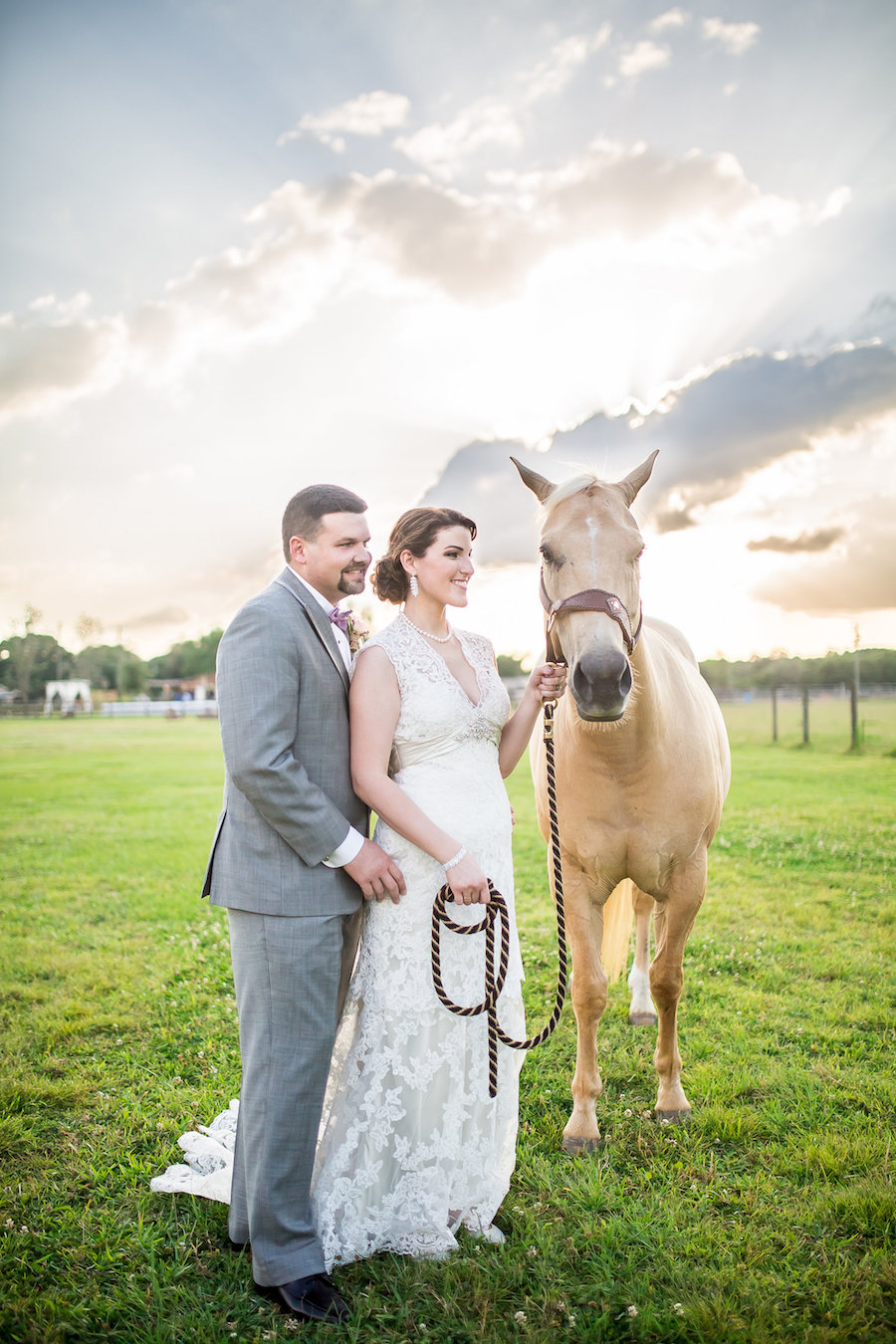 Rustic, Country Bride and Groom and Horse on Farm | Plant City Wedding Venue Wishing Well Barn | Tampa Wedding Photographer Rad Red Creative
