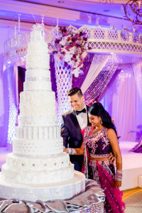 12-Tier Wedding Cake with Sequined Linens | Lavish Purple Indian Wedding Reception | Ritz Carlton Sarasota Beach Club on Lido Key