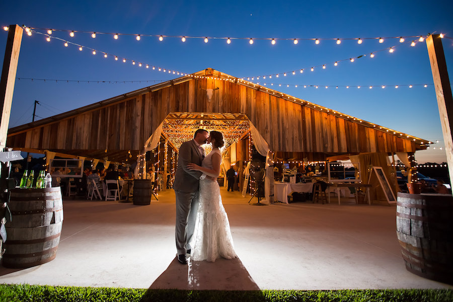 Nighttime, Twilight Bride and Groom Outdoor Wedding Portrait at Barn | Plant City Wedding Venue Wishing Well Barn | Tampa Wedding Photographer Rad Red Creative