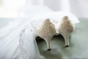 White Wedding Shoes With Lace Embroidery Detail and Draped Lace Veil | Tampa Wedding Photographer Jeff Mason Photography