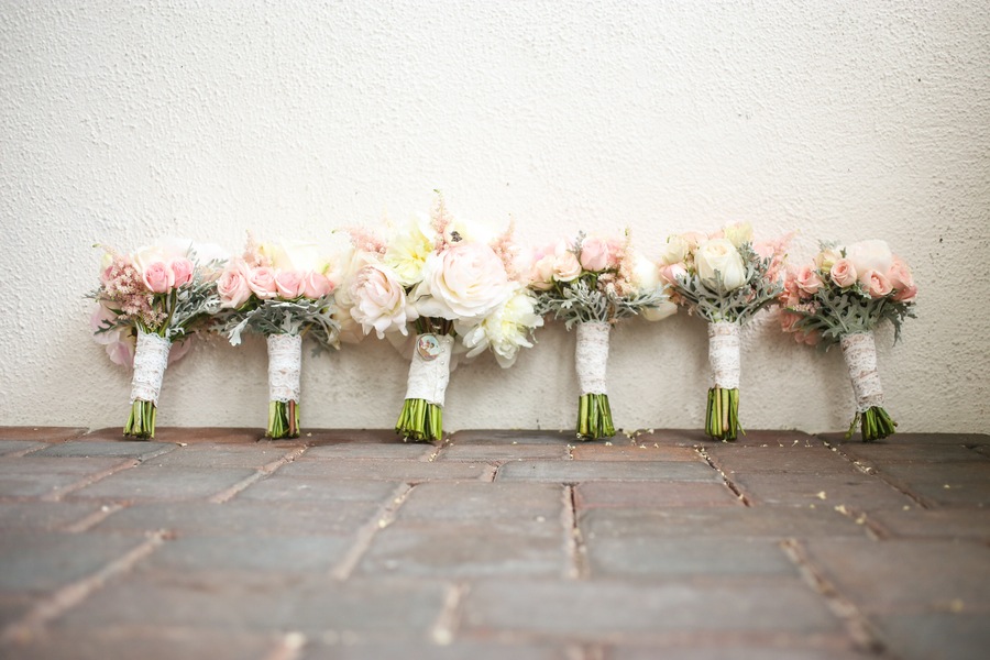 Pastel Pink and White Bride and Bridesmaids Wedding Bouquets