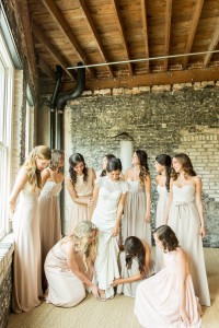 Neutral Beige Lauren Conrad Paper Crown Bridesmaids Dresses | Getting Ready With Bride