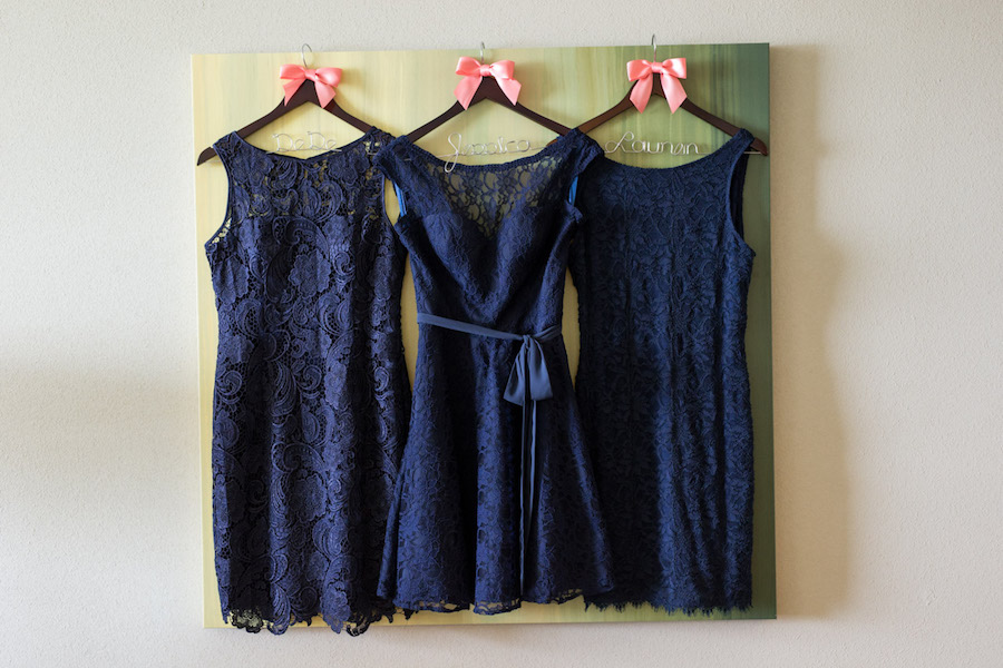 Navy Blue, Lace Bridesmaids Dresses on Wire Name Hangers