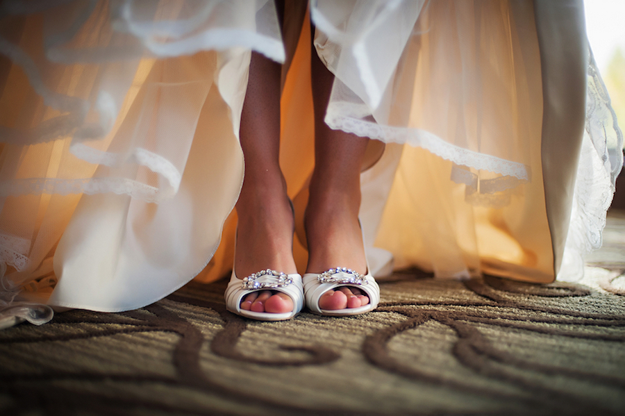 White, Bridal Wedding Shoes with Rhinestone Crystal Accent