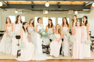 Neutral, Beige Paper Crown by Lauren Conrad Bridesmaids Dresses | Bridesmaids with White Baby's Breath Wedding Bouquets