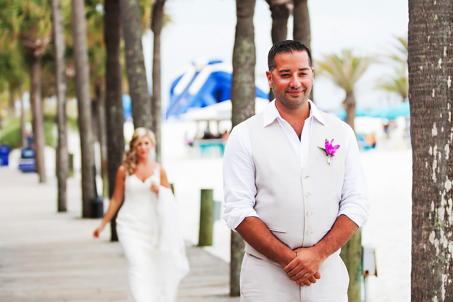 Bride and Groom First Look at Clearwater Beach | Clearwater Wedding Photographer Limelight Photography