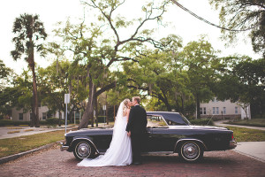 Outdoor, Bride and Groom Wedding Portrait with 1962 Studebaker GT Hawk Classic, Vintage Car